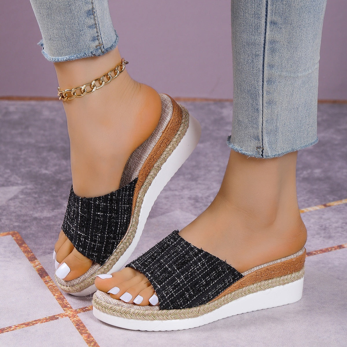 Damen Espadrilles Sandalen im modernen Karomuster