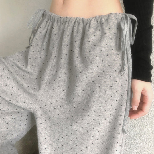 Damen lockere Schlafhose mit flexiblem Bund und dekorativen Bändern R&B