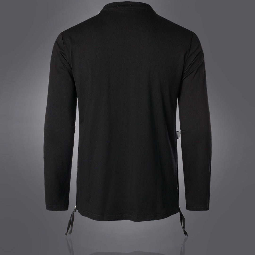 Herren Modisches Langarmshirt mit Asymmetrischem Design und Praktischer Brusttasche R&B