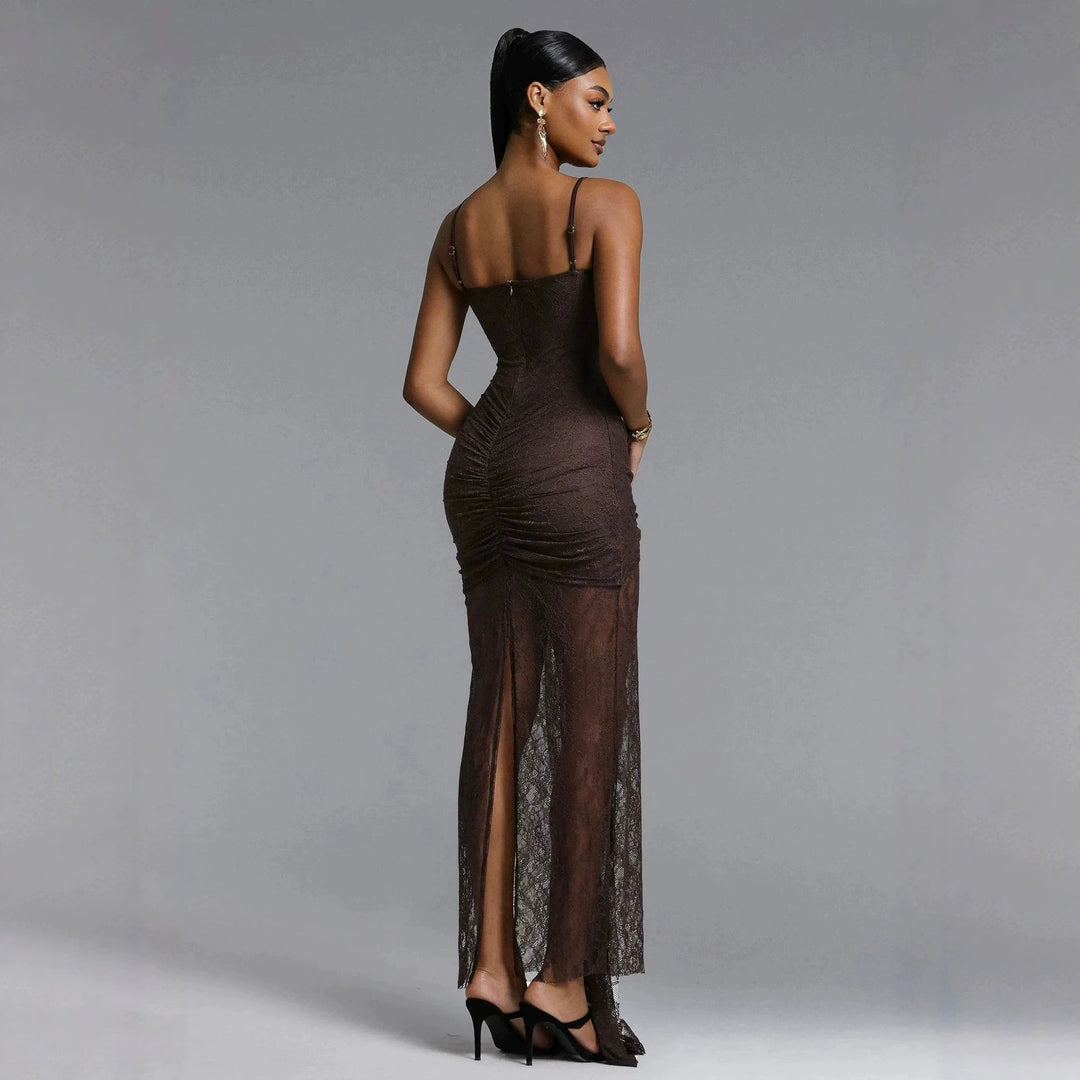Damen Elegantes Spitzenmaxikleid mit raffinierter Drapierung R&B