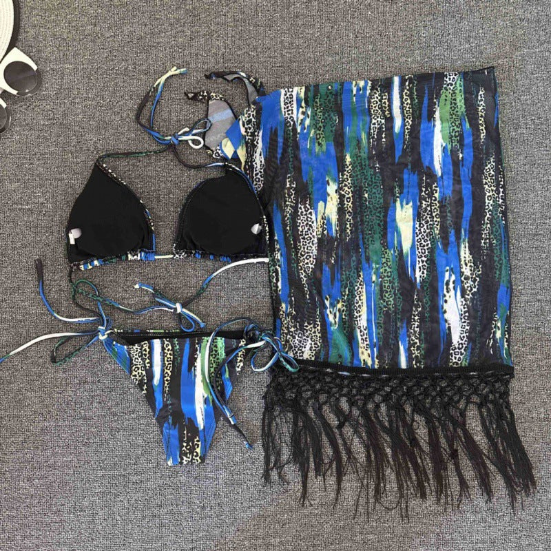 Damen Bikini-Set mit trendigem Fransenüberrock und verstellbaren Trägern R&B