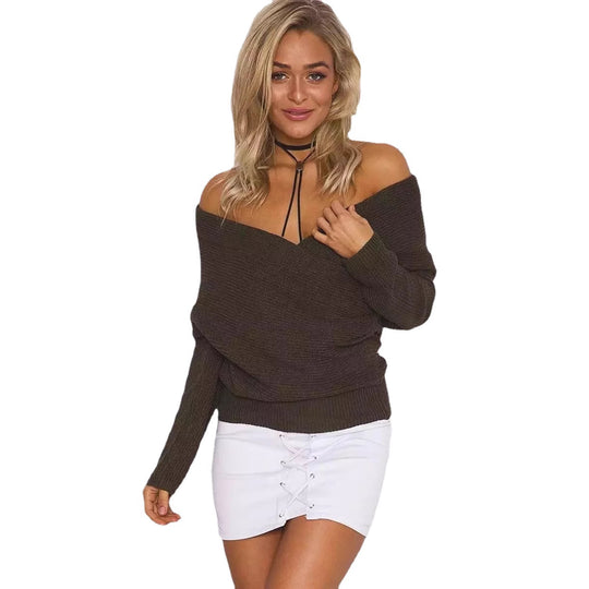 Damen Strickpullover mit schulterfreiem Design und lässigem Relaxed Fit R&B