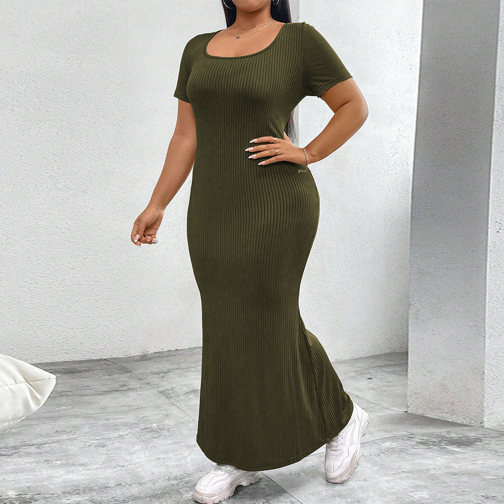 Damen figurbetontes Maxikleid mit quadratischem Ausschnitt aus Rippstrick R&B