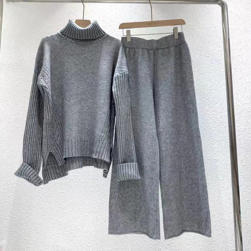 Damen modisches Strickset mit hohem Kragen und weitem Bein R&B