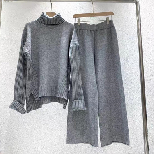 Damen modisches Strickset mit hohem Kragen und weitem Bein R&B