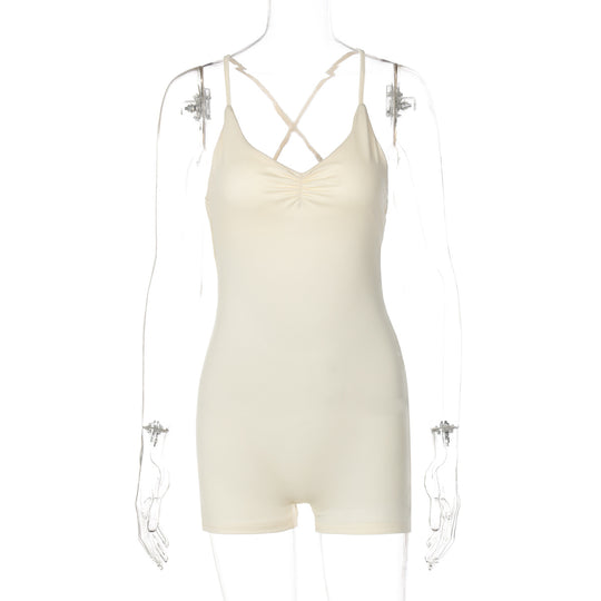 Damen Bodycon Einteiler mit gekreuztem Träger R&B