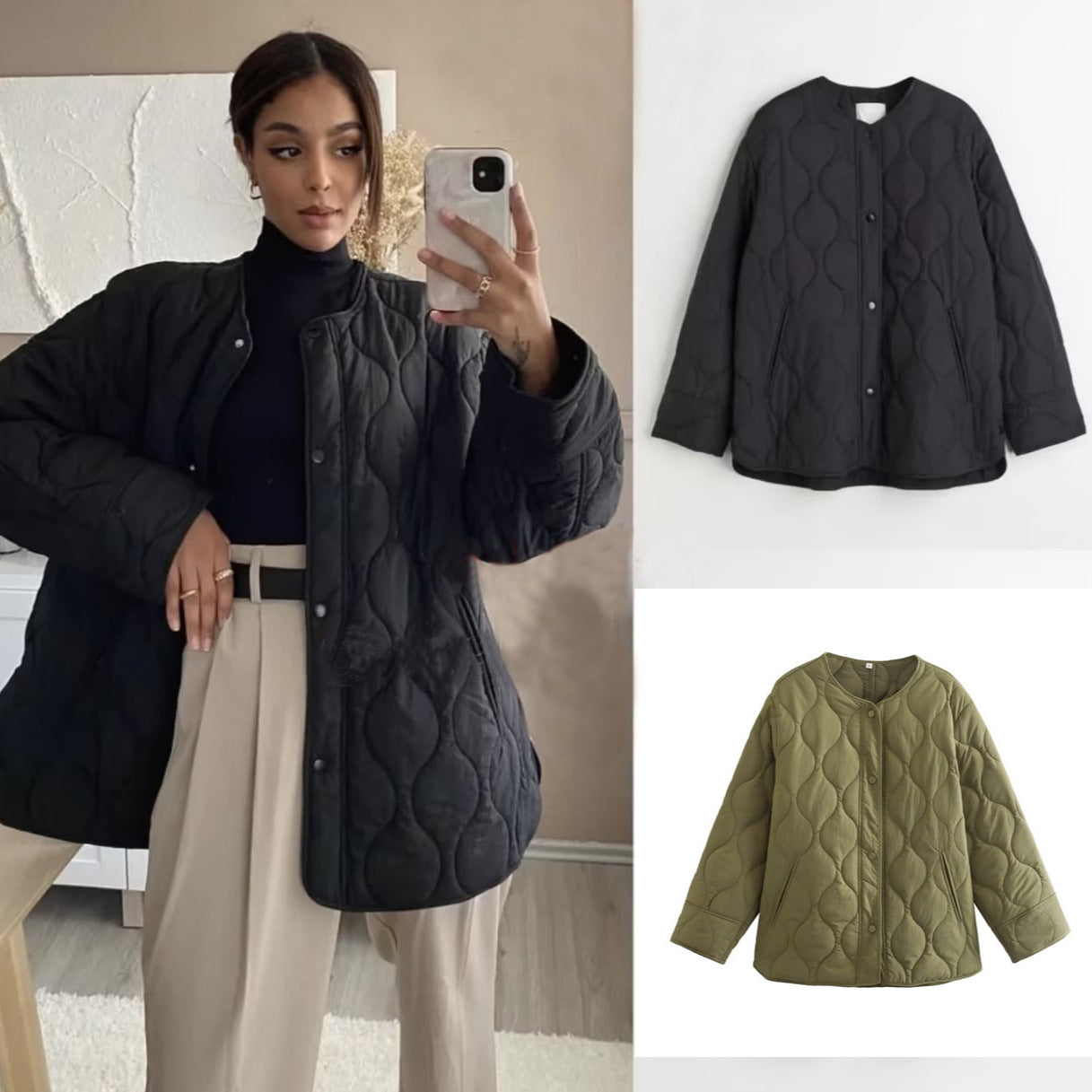 Damen gesteppte Übergangsjacke mit modernen Taschen und feinem Design R&B