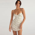 Damen Minikleid mit zarten Blütenmotiven und verstellbaren Spaghettiträgern R&B