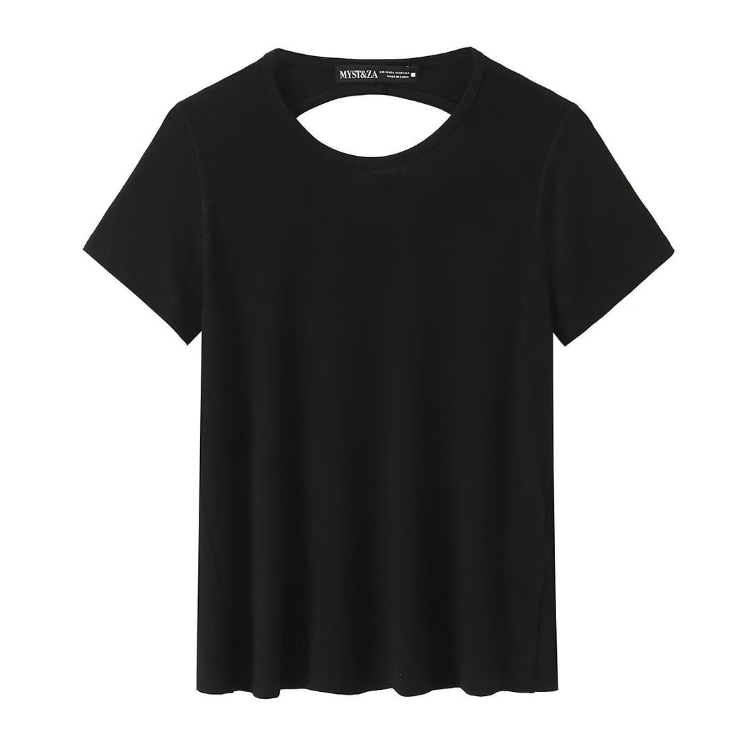 Damen Sportliches T-Shirt mit modischem Rückenausschnitt R&B