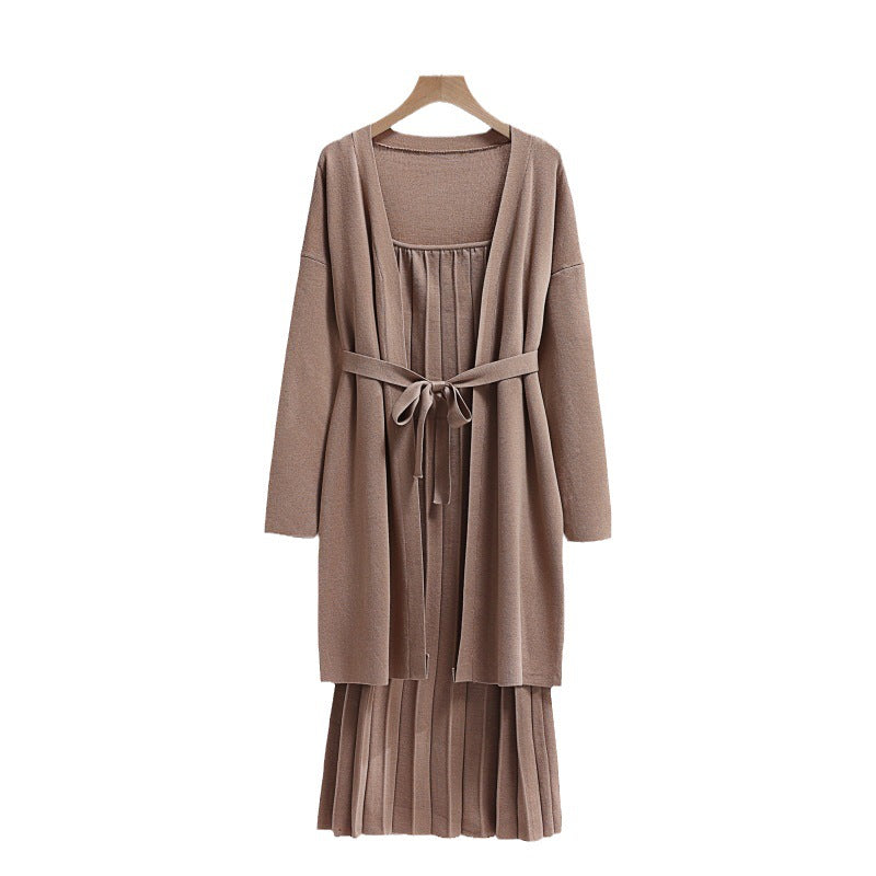 Damen elegantes und lässiges Strickkleid mit passender Strickjacke R&B