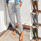 Damen nan lässige Leoparden-Print Jogginghose mit Tunnelzug, Eingrifftaschen und elastischen Bündchen R&B