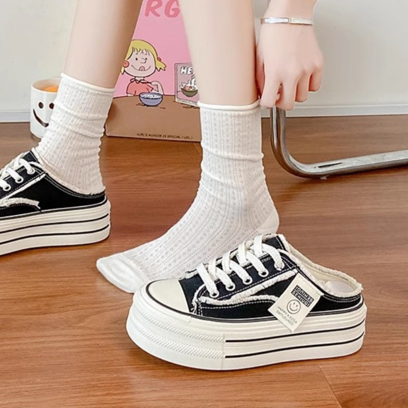 Damen Trendige Plateausneaker mit offener Ferse und Schnürung