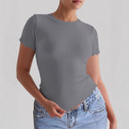 Damen Kurzarm-T-Shirt mit geschwungenen Säumen und figurbetonter Passform R&B