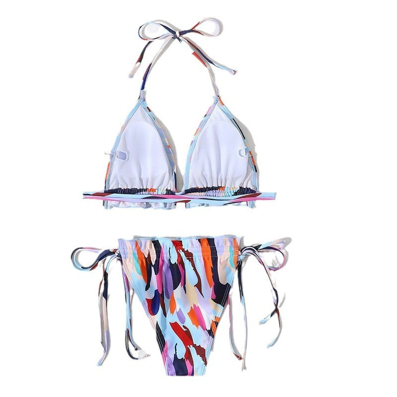 Damen Triangel-Bikini mit doppeltem Rüschendesign und verstellbarem BindR&Band R&B