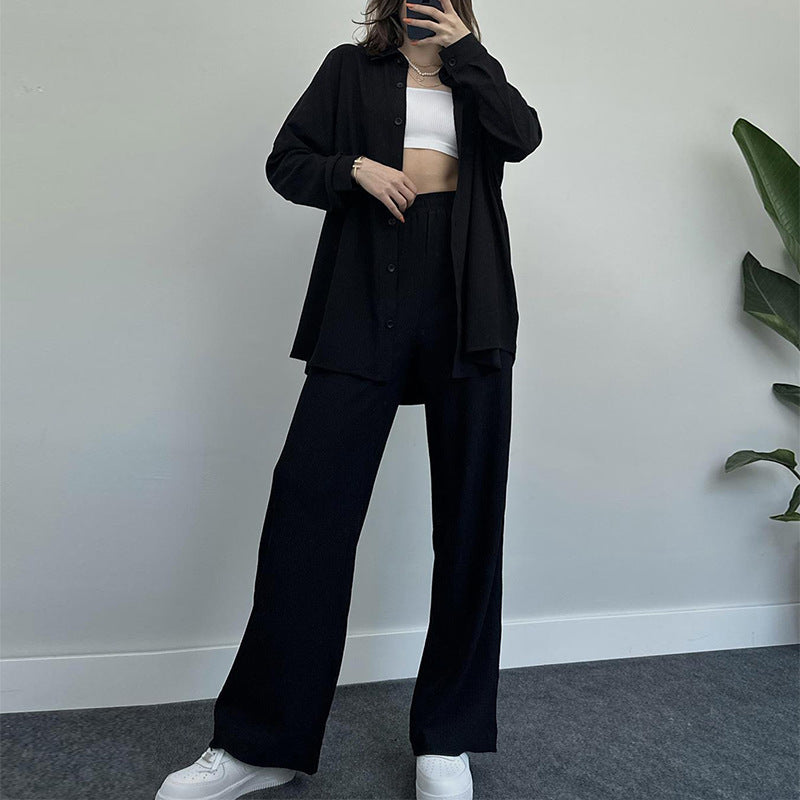 Damen lässiges Strickensemble mit weiter Bluse und lockeren Hosen R&B