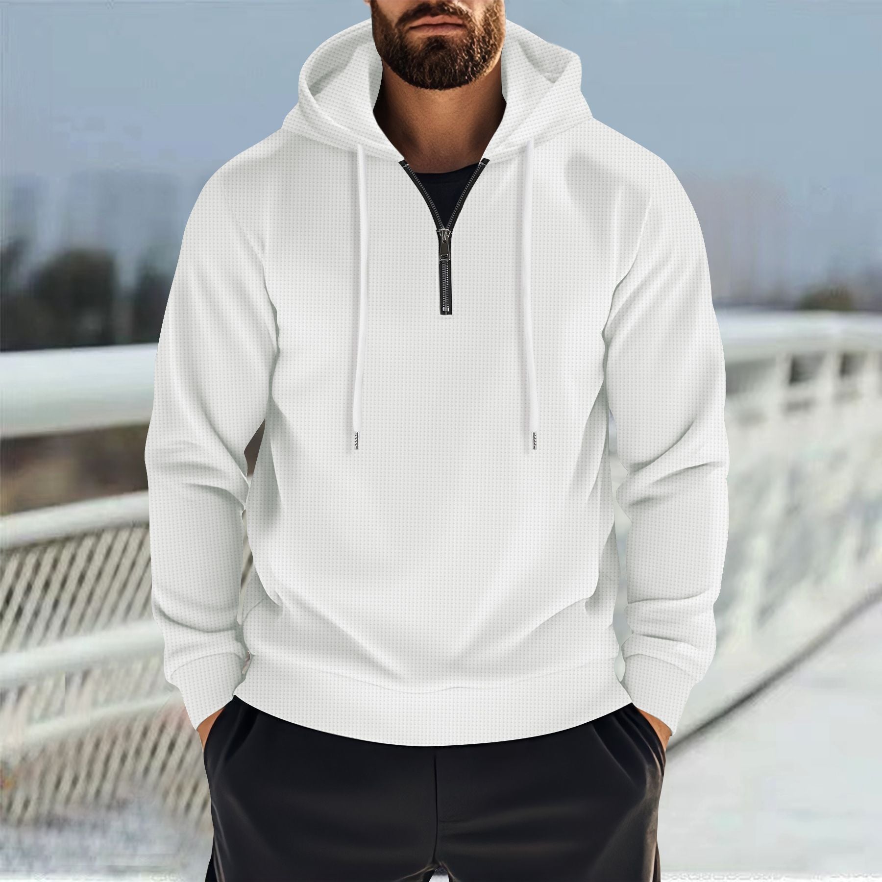 Herren Sportlicher Kapuzenpullover mit kurzem Reißverschluss und atmungsaktiven Einsätzen R&B