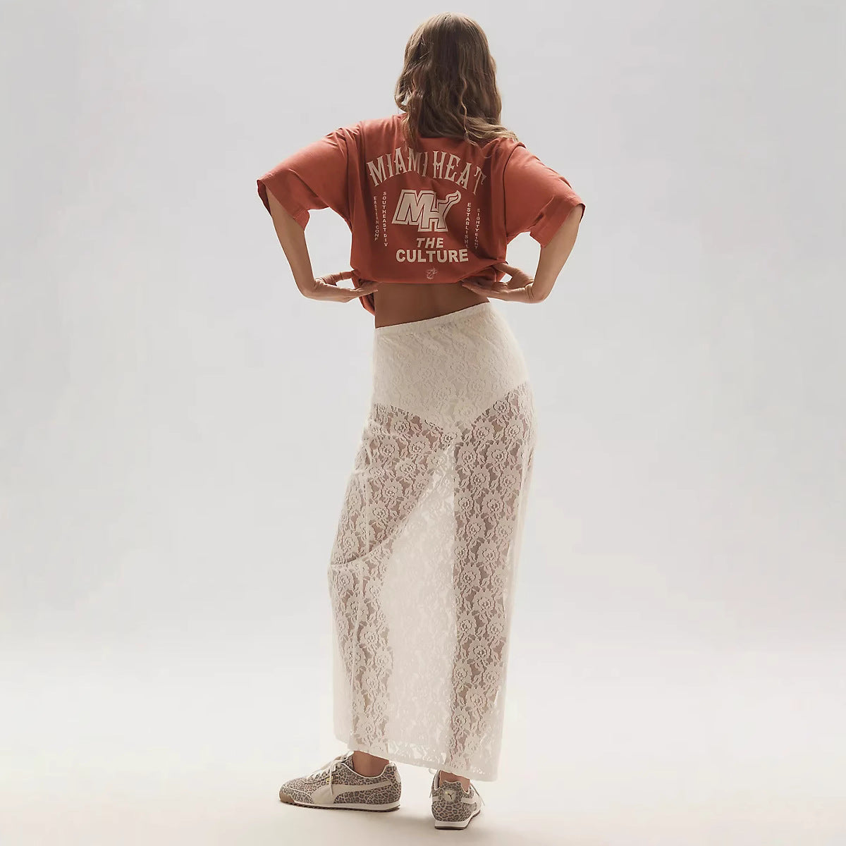 Damen Spitzenrock im langen, eleganten Design mit hohem Schlitz R&B