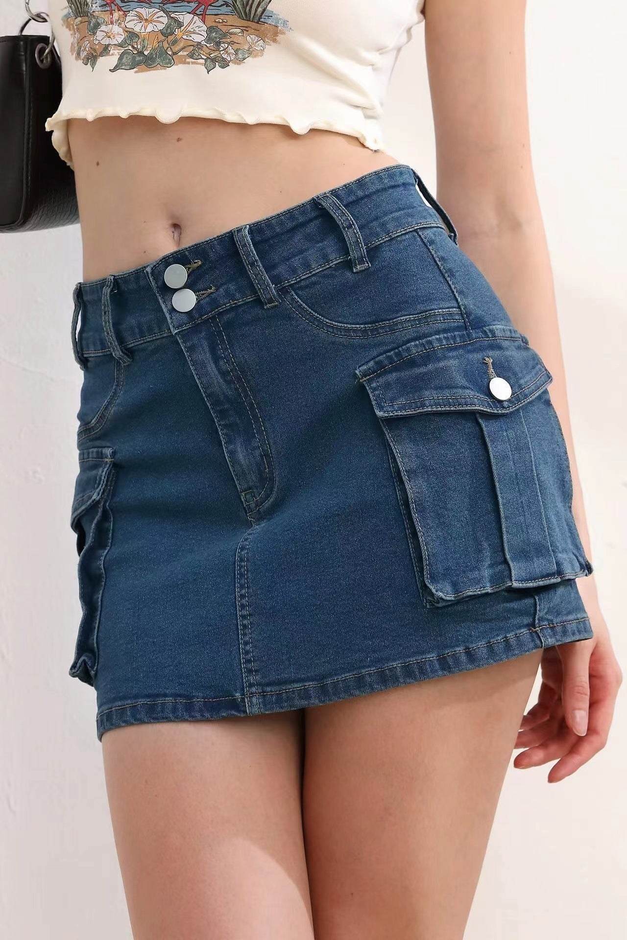 Damen modischer Denim Cargo-Rock mit praktischen Taschen