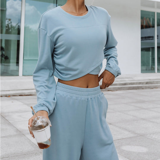 Damen Lounge-Set mit cropped Oberteil und weiten Hosen R&B