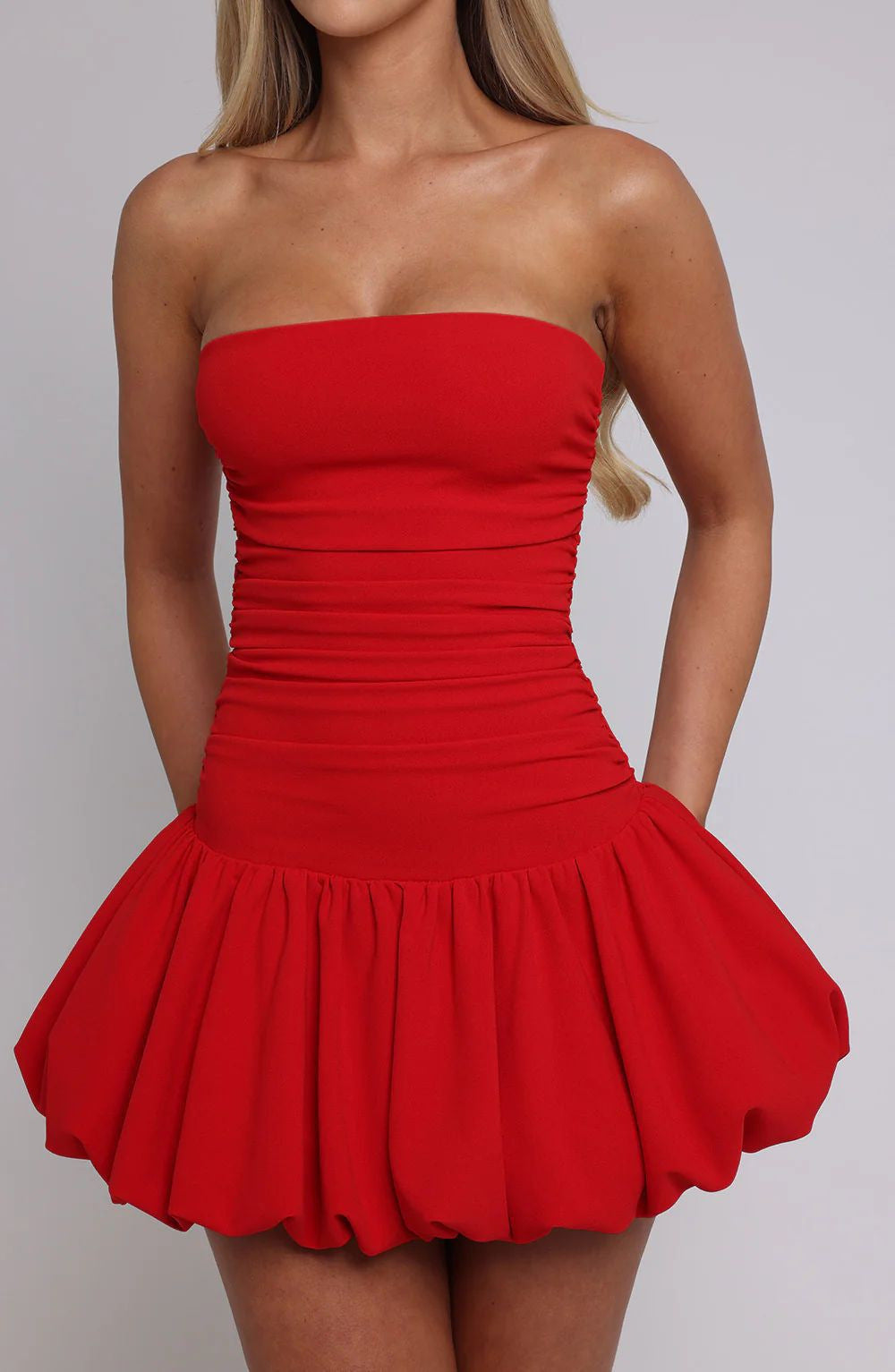 Damen Minikleid mit Rüschen und trägerlosem Design R&B