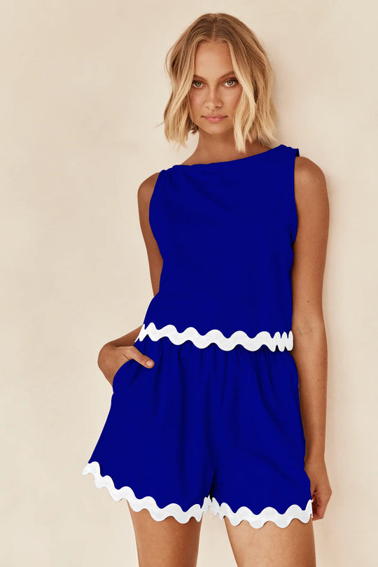 Damen Zweiteiler Set mit schickem Top und luftigen Shorts R&B
