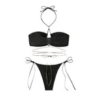 Damen Bandeau-Bikini mit dekorativem Kettenakzent und verstellbaren Bindändern