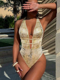 Damen Hochgeschnittener Cut-Out Badeanzug mit glamourösem Design R&B