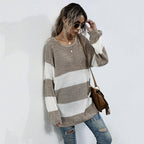 Damen Oversized Strickpullover mit gestreiftem Muster und lässigem Schnitt R&B