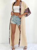 Damen eleganter, leichter Kaftan mit buntem Häkelbesatz R&B