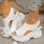 Damen Sportliche Plateau-Sandalen mit atmungsaktivem Strick-Obermaterial