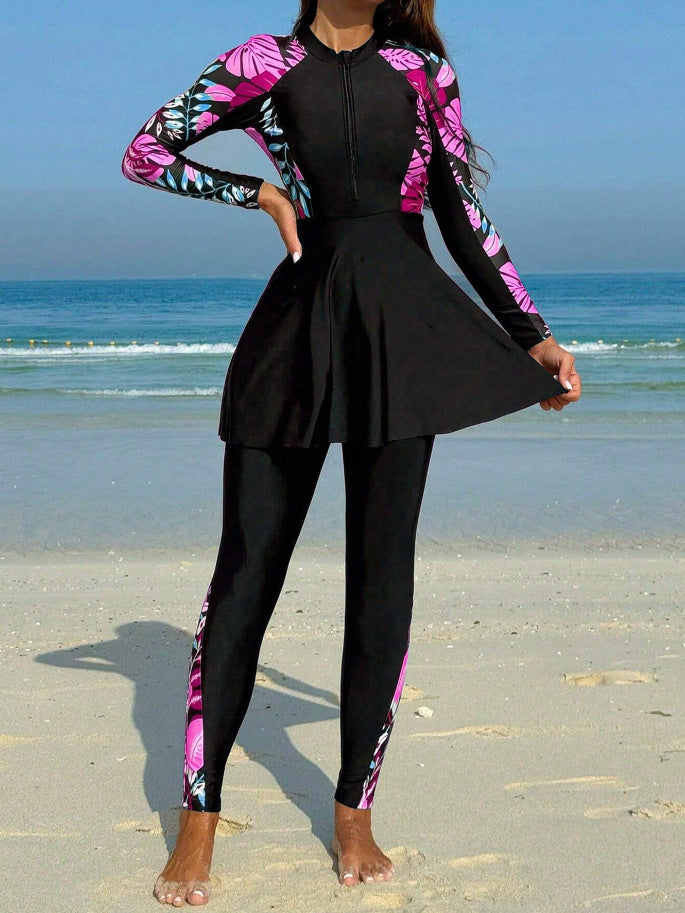 Damen Surfanzug mit Rockteil und langärmligem Design R&B