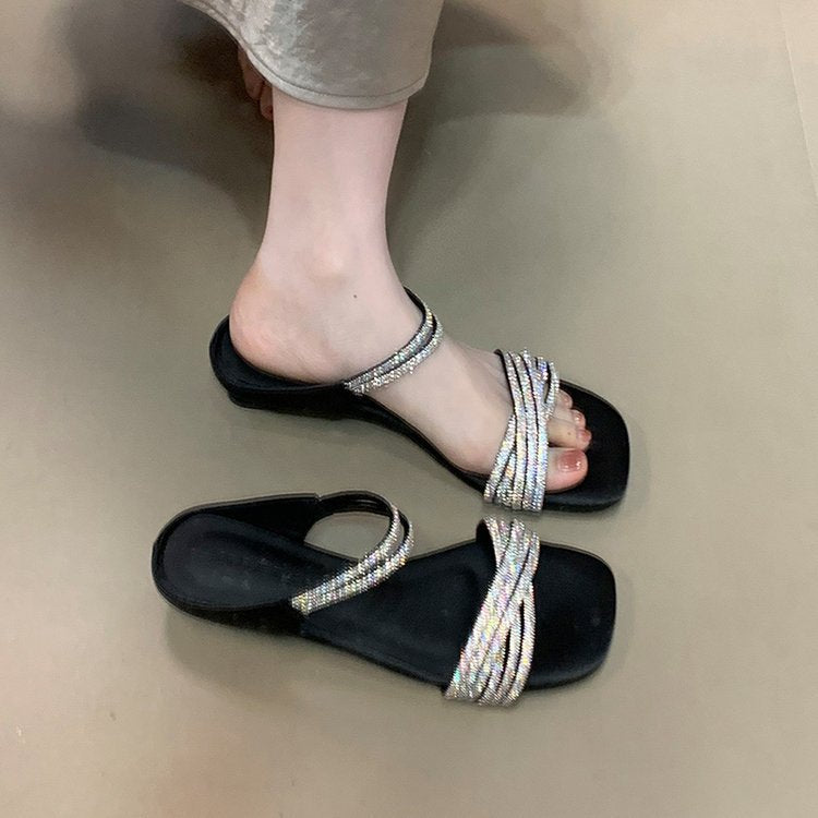 Damen Glamouröse Sandalen mit schimmernden Riemen und komfortabler Sohle R&B