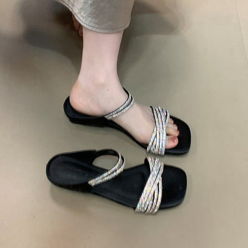 Damen Glamouröse Sandalen mit schimmernden Riemen und komfortabler Sohle R&B