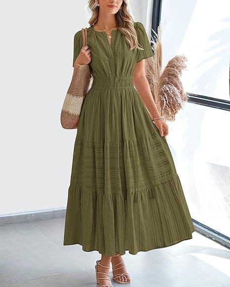 Damen Maxikleid mit modischem V-Ausschnitt und luftigen Rüschen R&B