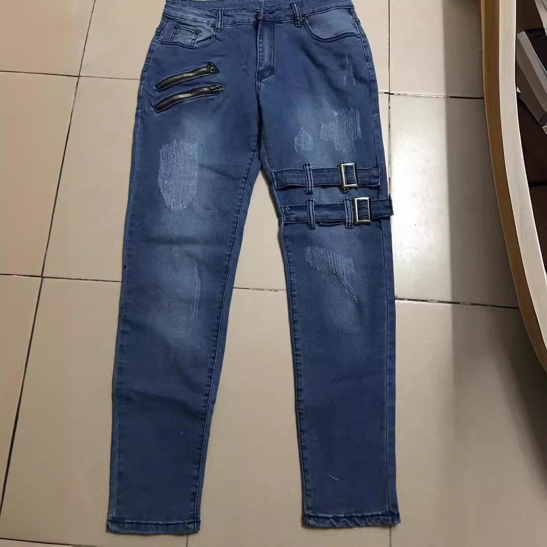 Herren Jeans mit stylischem Reißverschluss und Distressed-Details R&B