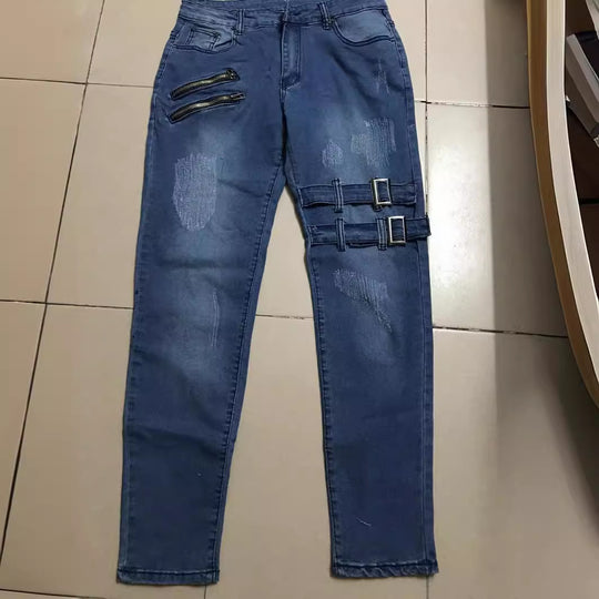 Herren Jeans mit stylischem Reißverschluss und Distressed-Details R&B