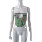 Damen Bandeau-Top mit kreativem Cut-Out und R&Brnem Karomuster R&B