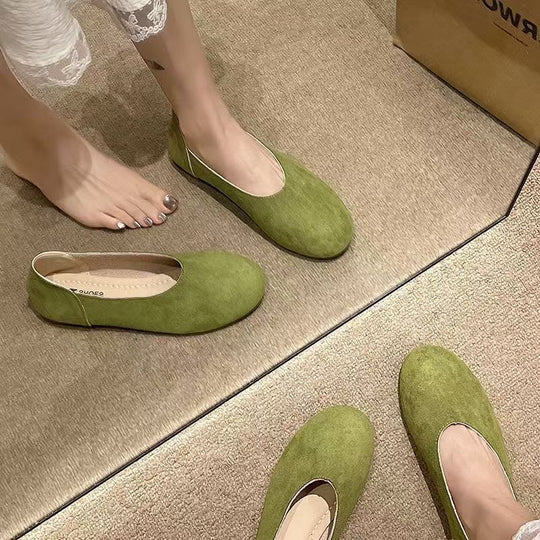Damen flache Ballerinas aus hochwertigem Veloursleder R&B