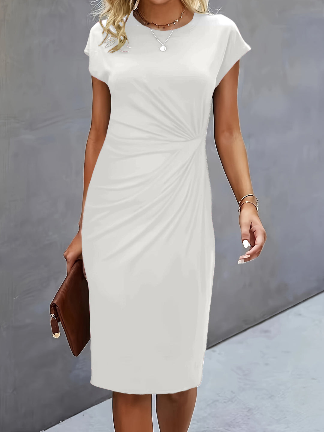 Damen figurbetontes Wickelkleid mit trendigen Drapierungen und klassischem Schnitt R&B