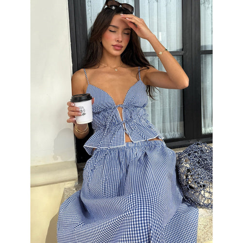 Damen Sommerliches Maxikleid mit V-Ausschnitt und Gingham-Muster R&B