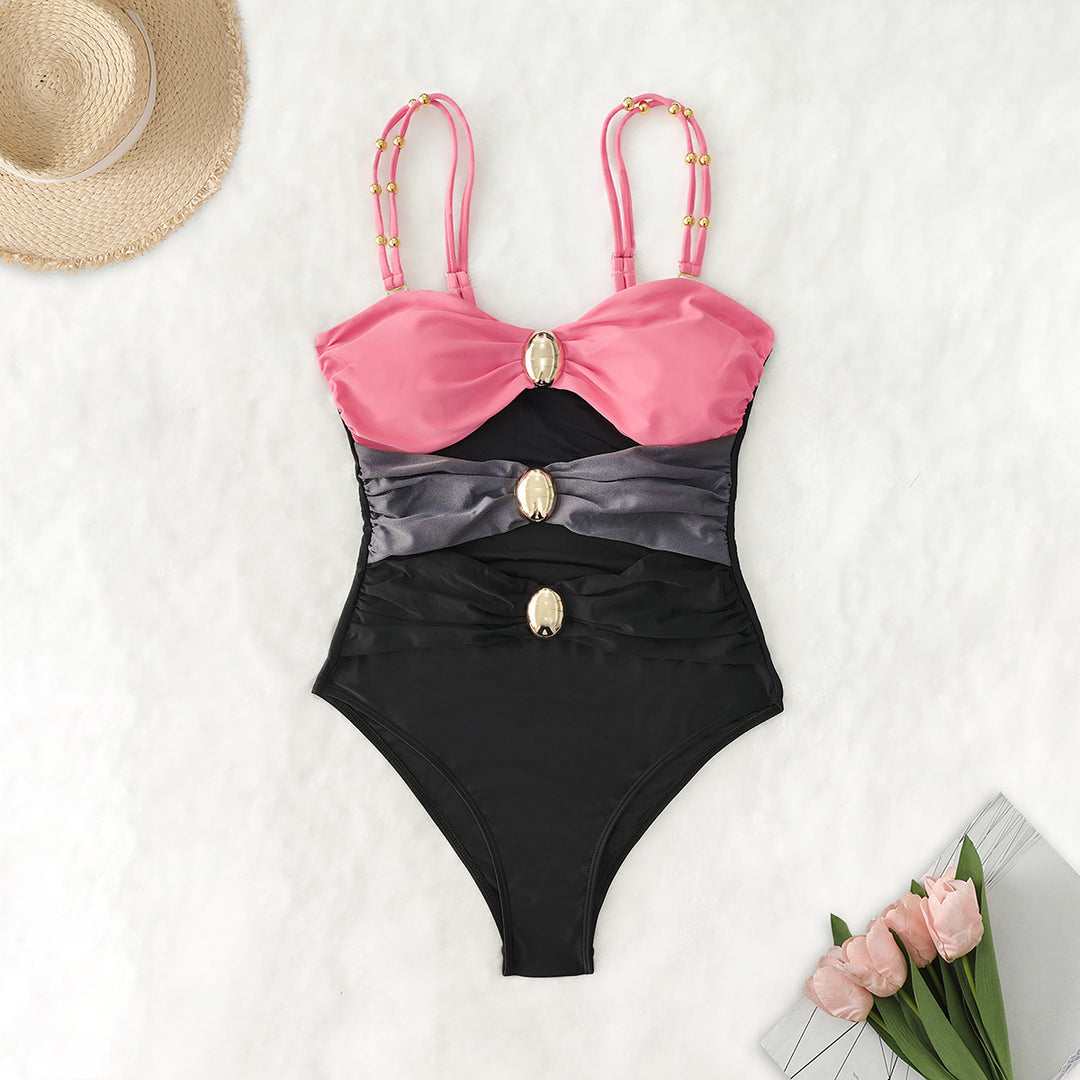 Damen Einteiler-Badeanzug mit raffinierten Cut-Outs und dekorativen Metallakzenten R&B
