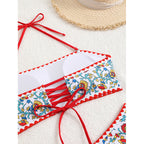 Damen Bandeau-Bikini mit floralem Muster und doppeltem Bortenabschluss R&B