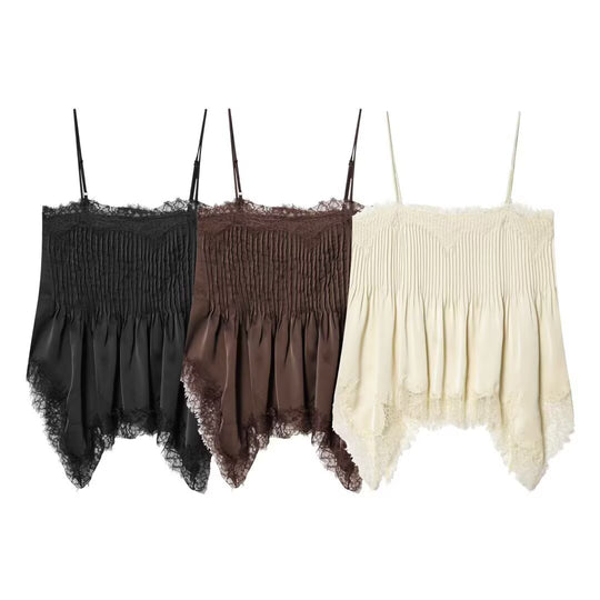 Damen Spitzen-Camisole mit raffiniertem Faltenwurf und hochwertiger Satinoberfläche R&B