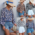 Damen Bluse mit elegantem Barockmuster und lässigen Puffärmeln R&B
