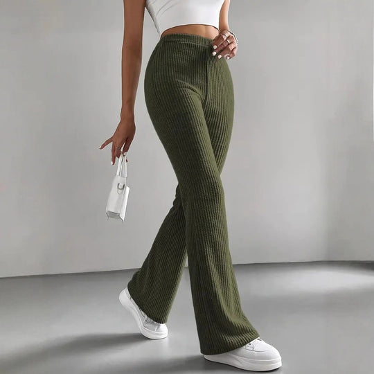 Damen Elegante und bequeme Rippen-Hose mit hohem Bund R&B