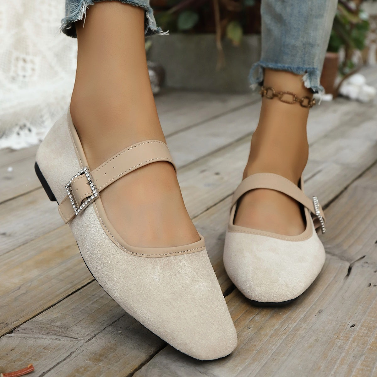 Damen Elegante und bequeme Ballerinas mit verstellbarem Riemen R&B