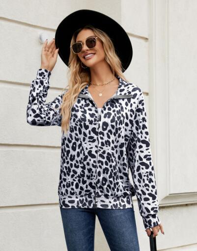 Damen modisches Oberteil mit Leopardenmuster und modernem Kragen R&B