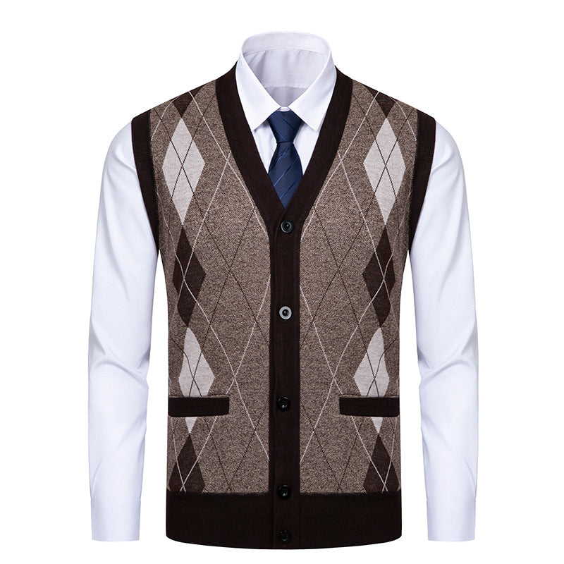 Herren edle Strickjacke mit modernem Rautenmuster R&B