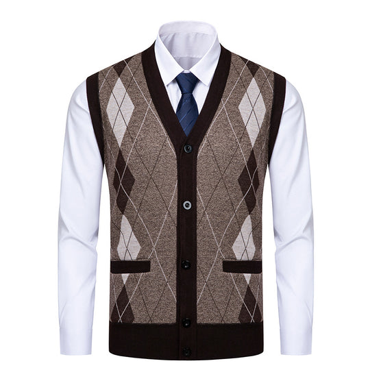 Herren edle Strickjacke mit modernem Rautenmuster R&B