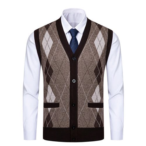 Herren edle Strickjacke mit modernem Rautenmuster R&B